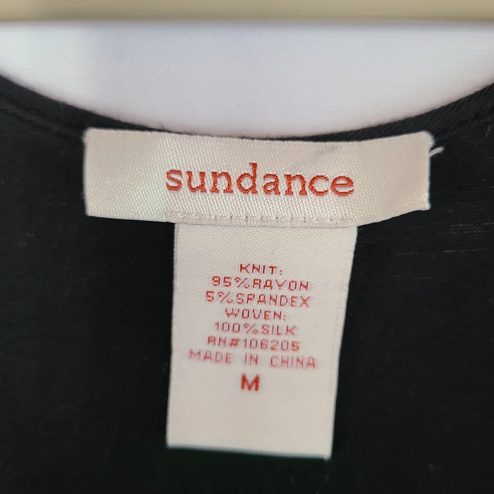 Sundance Black Maxi Dress with Sheer Silk Floral / Peacock Overlay Accent Medium